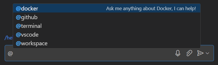 Screenshot of VS Code Copilot Chat view, showing the list of chat participants.